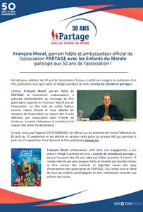 François Morel, parrain fidèle et ambassadeur officiel de l’association PARTAGE avec les Enfants du Monde participe aux 50 ans de l’association !