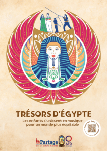Affiche "Trésors d'Égypte", tournée nationale de sensibilisation à l'égalité filles-garçons de l'association PARTAGE