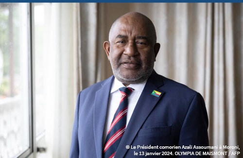 Le président comorien Azali Assoumani à Moroni, le 13 janvier 2024. OLYMPIA DE MAISMONT / AFP